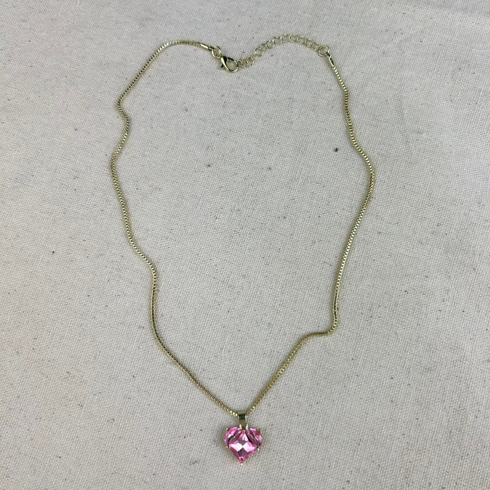 Vintage Y2K gold and pink heart gem indie style necklace pearl cottage
